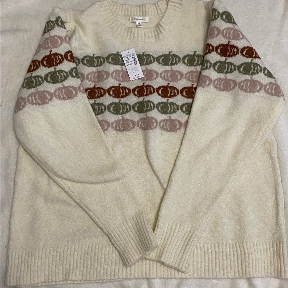 Maurices Cream Sweater with Pumpkin Pattern